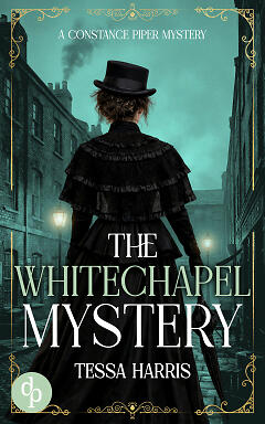 The Whitechapel Mystery Cover with a Victorian woman facing a turquoise-coloured London backdrop