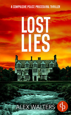 Lost LIes cover with an idyllic riverside residence and a dramatic sunset