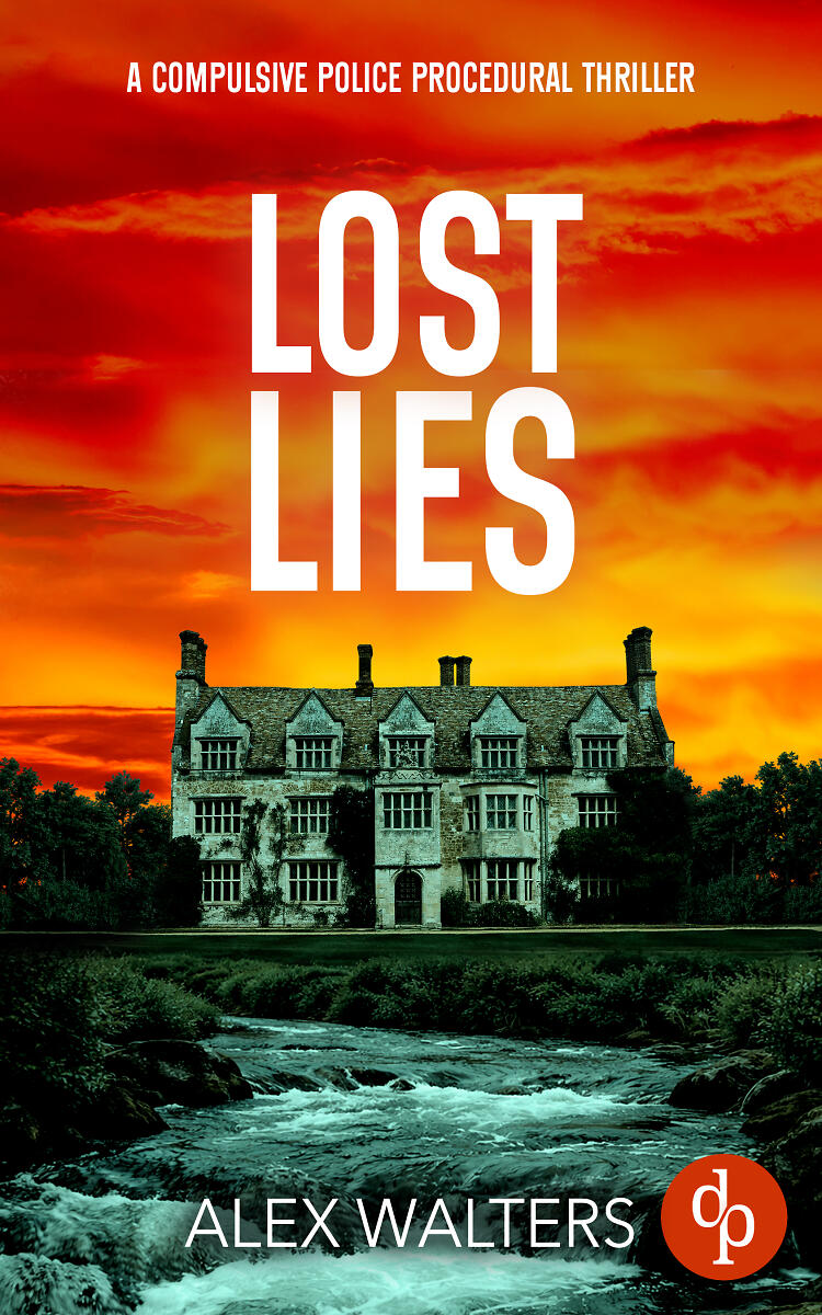 Lost LIes cover with an idyllic riverside residence and a dramatic sunset
