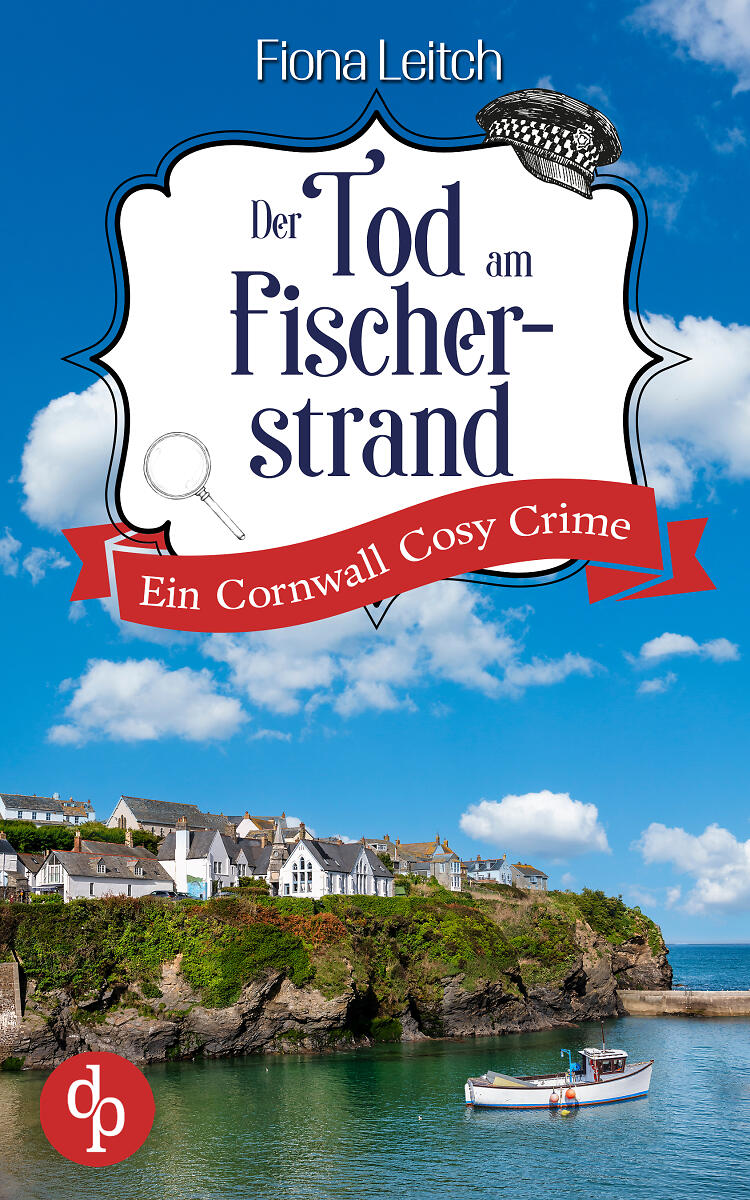 Der Tod am Fischerstrand Cover, Fischerstrand an der Küste Cornwalls, mit Klippe im Hintergrund und Fischerboot im Vordergrund