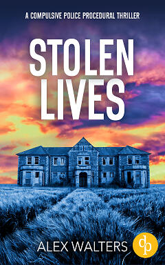 Stolen Lives cover with creepy abandoned hospital in front of dramatic pink and yellow sky