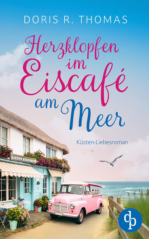 Herzklopfen im Eiscafé am Meer Titel mit Strandcafé und Eiswagen vor dem Strand