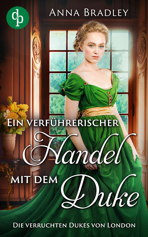Ein verführerischer Handel mit dem Duke Cover – eine Frau in einem grünen Samtkleid in einem Zimmer mit Holzverkleidung