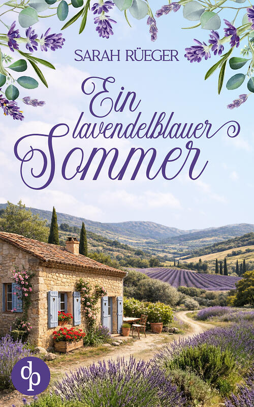 Ein lavendelblauer Sommer Cover mit kleinem Haus in der Provence umgeben von Lavendelfeldern