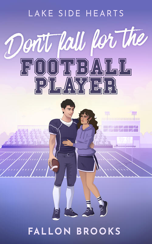 Don't fall for the Football Player Cover zeigt das Cover mit einem Pärchen vor einem Football Feld. Er trägt Sportuniform und sie eine Schuluniform.