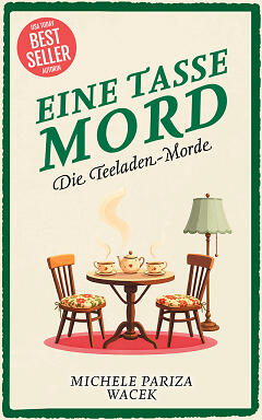 Eine Tasse Mord Cover mit Tisch, Stühlen und einem süßen Teeservice