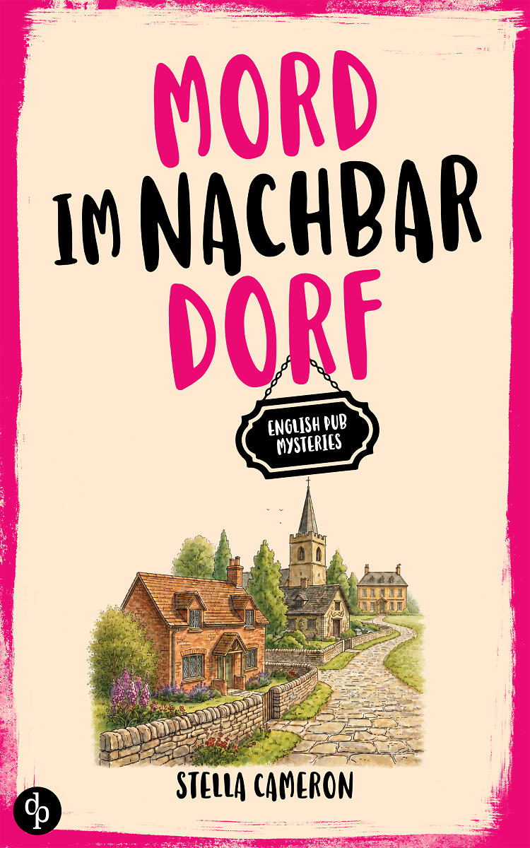 Mord im Nachbardorf Cover mit illustriertem Dörfchen und cosy Titelei