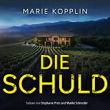 Die Schuld Audiobook-Cover mit spanischem Haus vor dramatischem Himmel