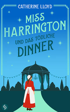 Miss Harrington und das tödliche Dinner mit illustrierter Figur vor Pavillon bei Nacht