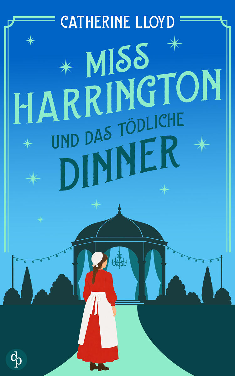 Miss Harrington und das tödliche Dinner mit illustrierter Figur vor Pavillon bei Nacht