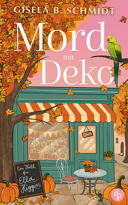 Mord mit Deko illustriertes Cover mit herbstlich dekoriertem Laden in den Cotswolds