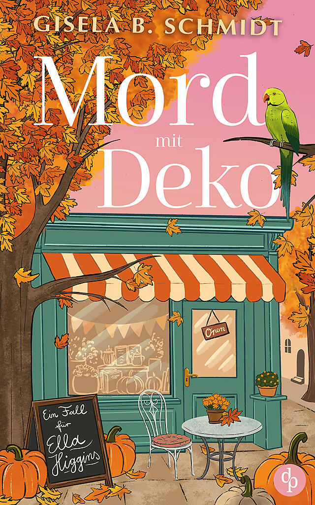 Mord mit Deko illustriertes Cover mit herbstlich dekoriertem Laden in den Cotswolds