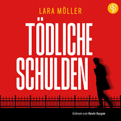 Tödliche Schulden Audiobook-Cover mit Männersilhouette vor rotem Hintergrund