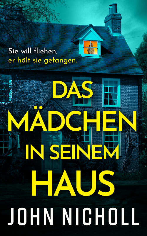 Das Mädchen in seinem Haus Cover mit dunklem Haus und Frauensilhouette